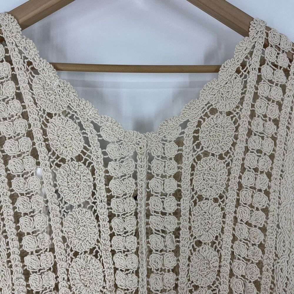 Rebellion Vest Size Small Ivory Crochet Fringe Boho Hippie Festival Cottagecore - Picture 7 of 9